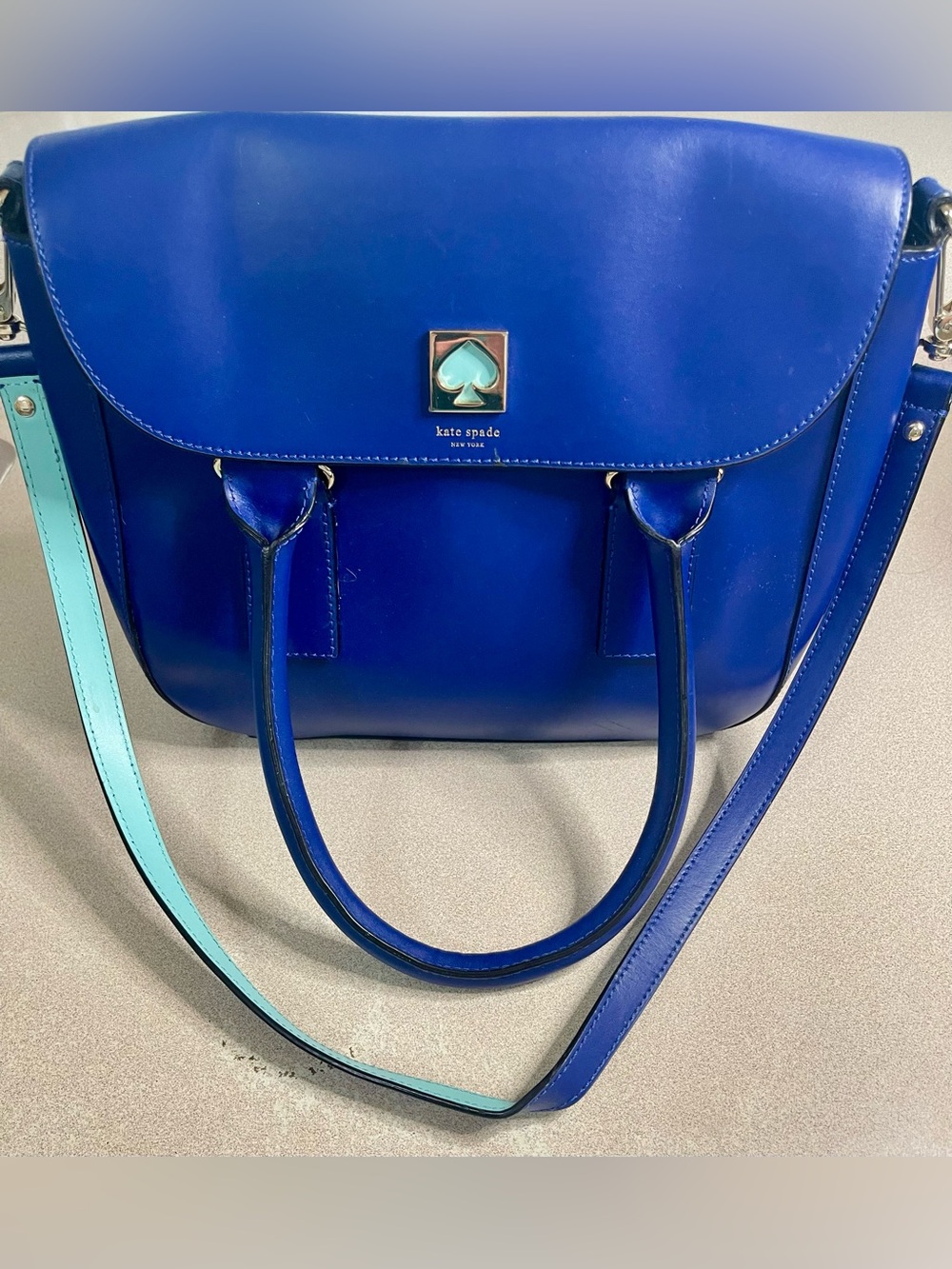 Kate Spade New York Cobalt Blue Leather Satchel Crossbody Shoulder Bag